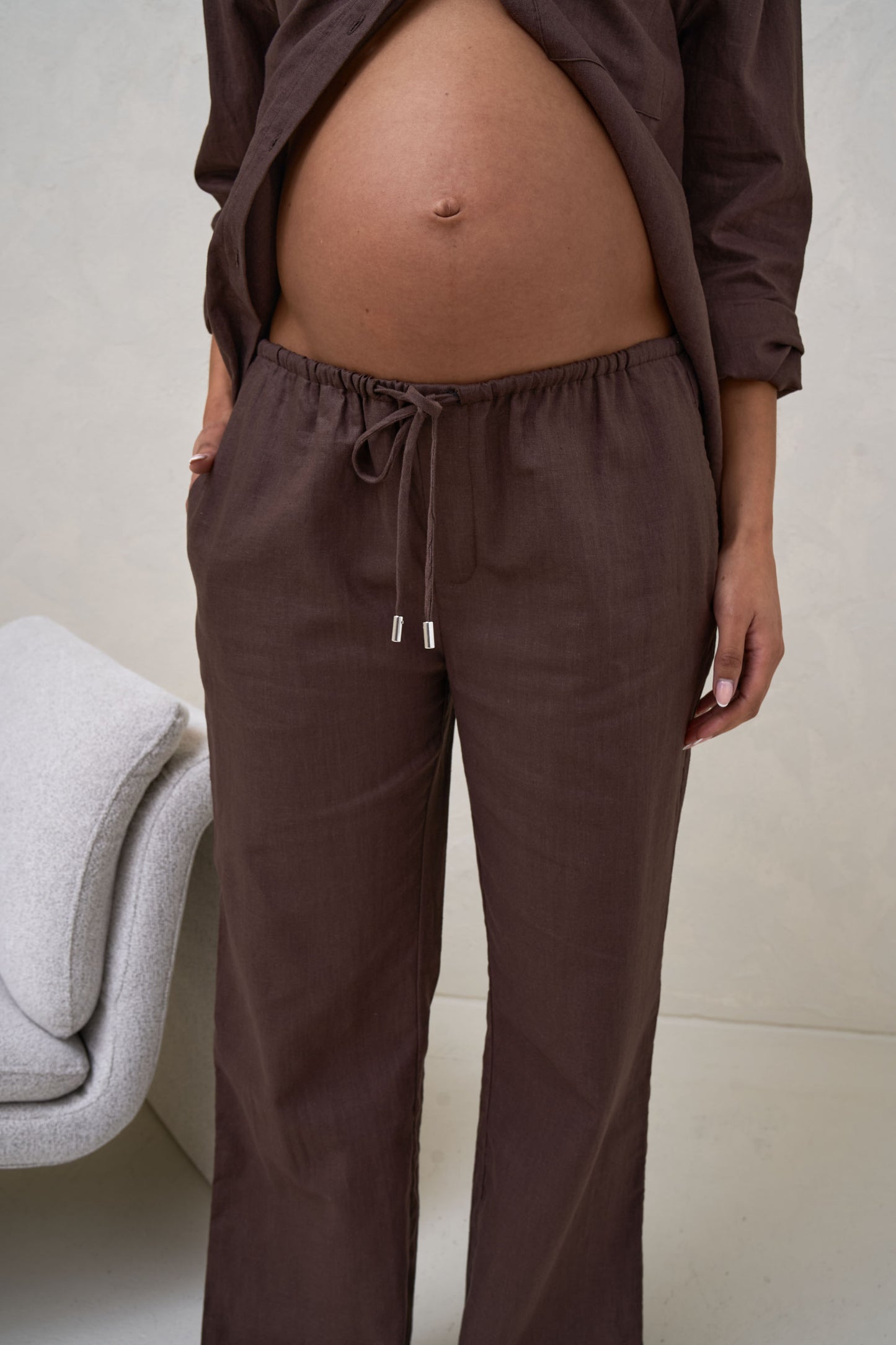 Timeless Wide Leg Linen Pant - Chocolate