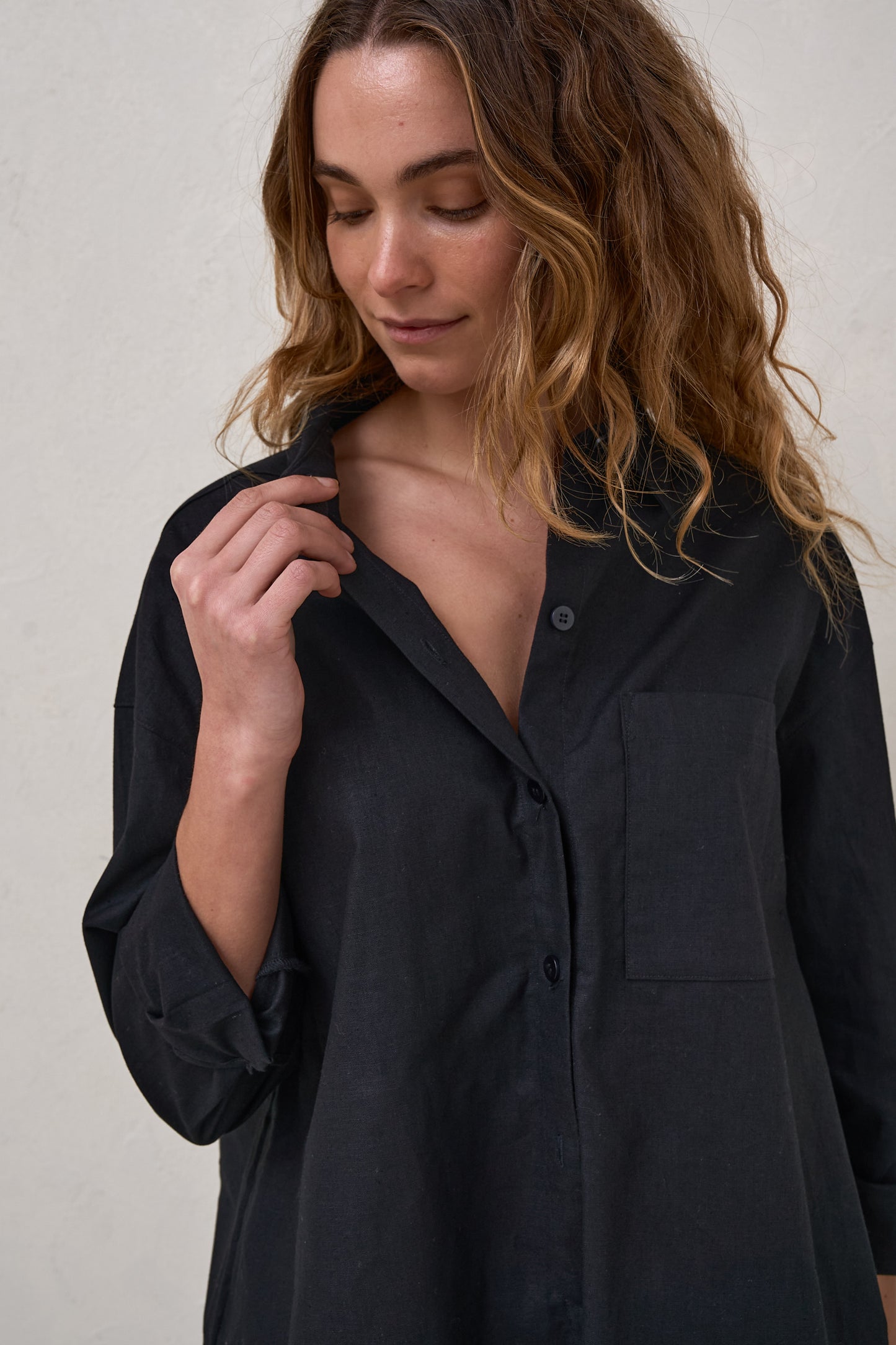 Linen Maternity Shirt - Black -7