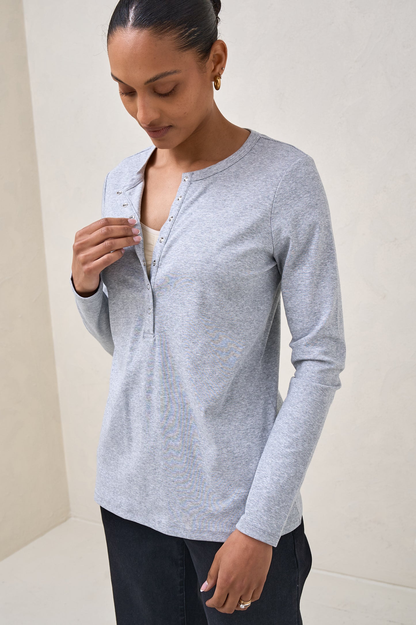 Whispers Long Sleeve Nursing Top - Mid Grey Marle