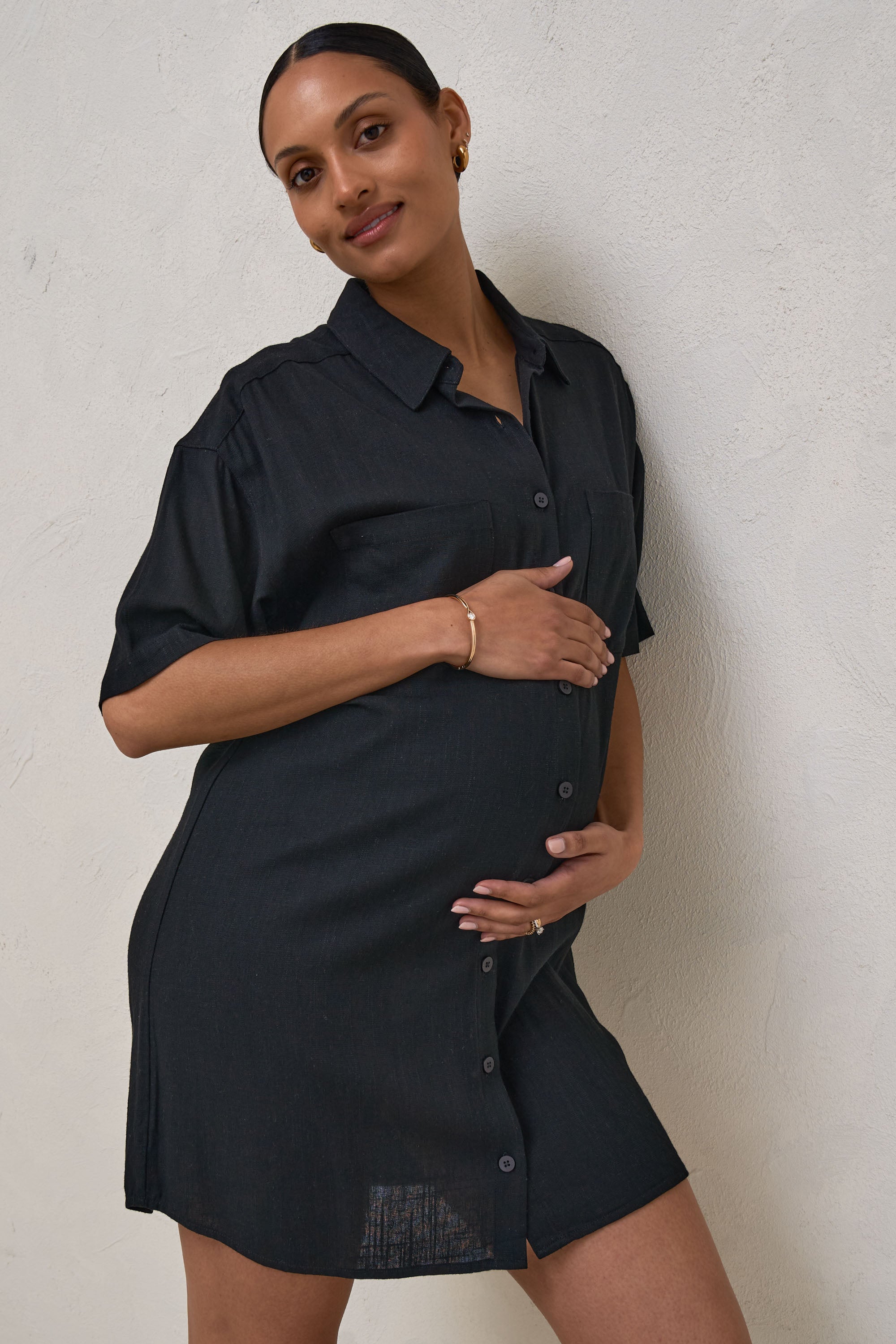 Linen Birthing Gown Black – BAE The Label Australia