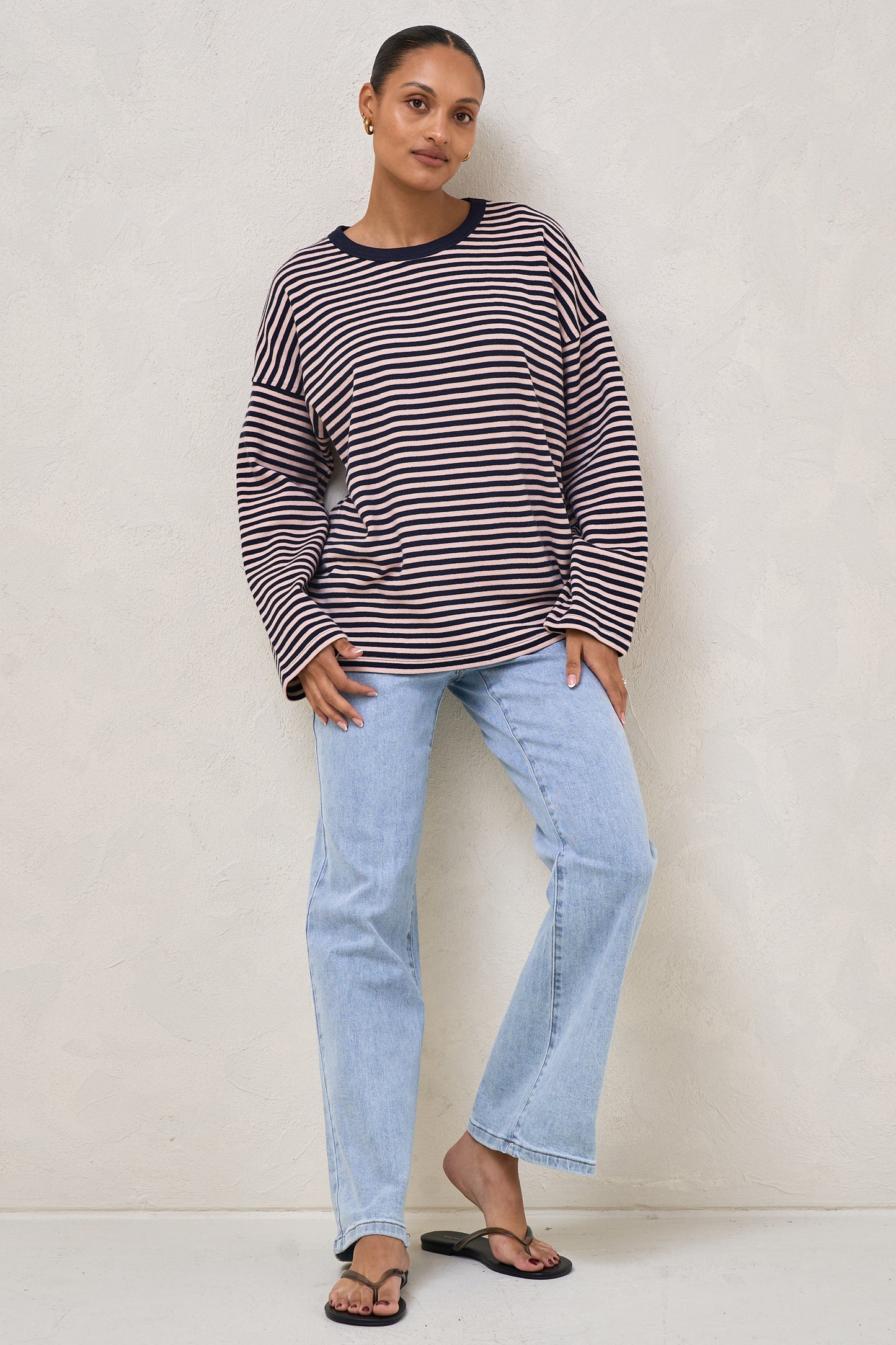 Outline Long Sleeve Top - Navy/Pink