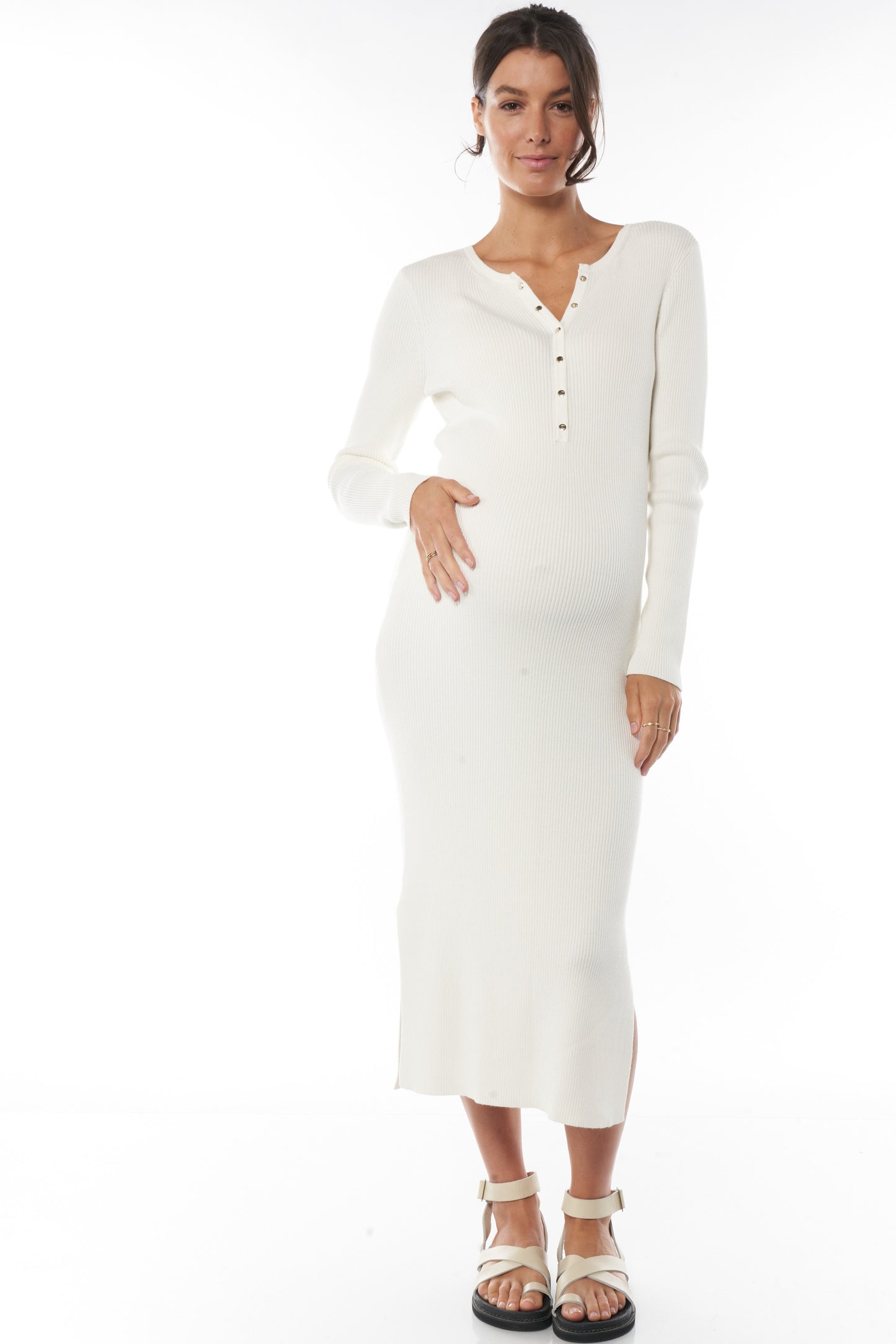 Maternity Rib Long Sleeve Dress -5