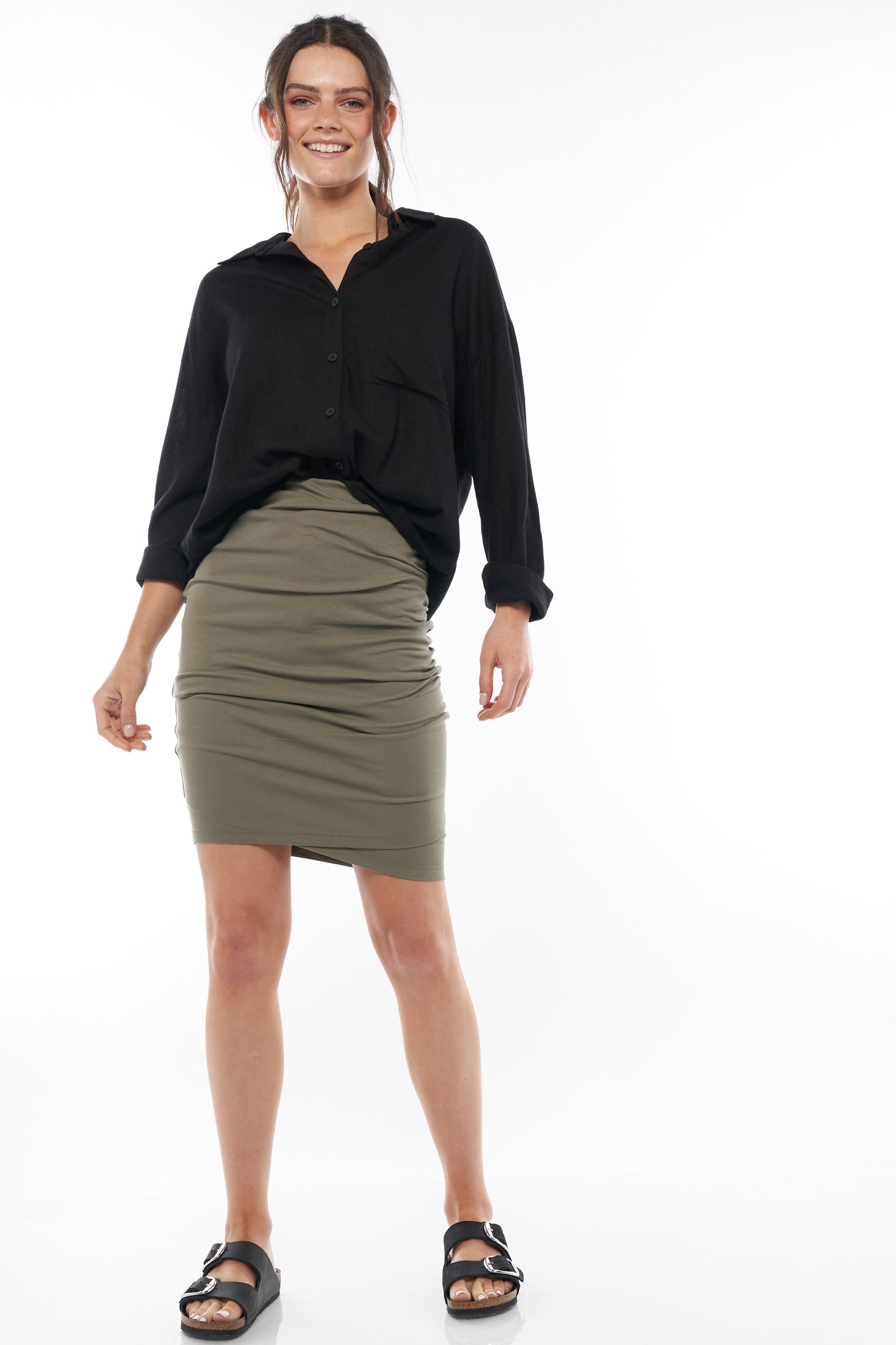 Ruched Maternity Skirt Khaki -10