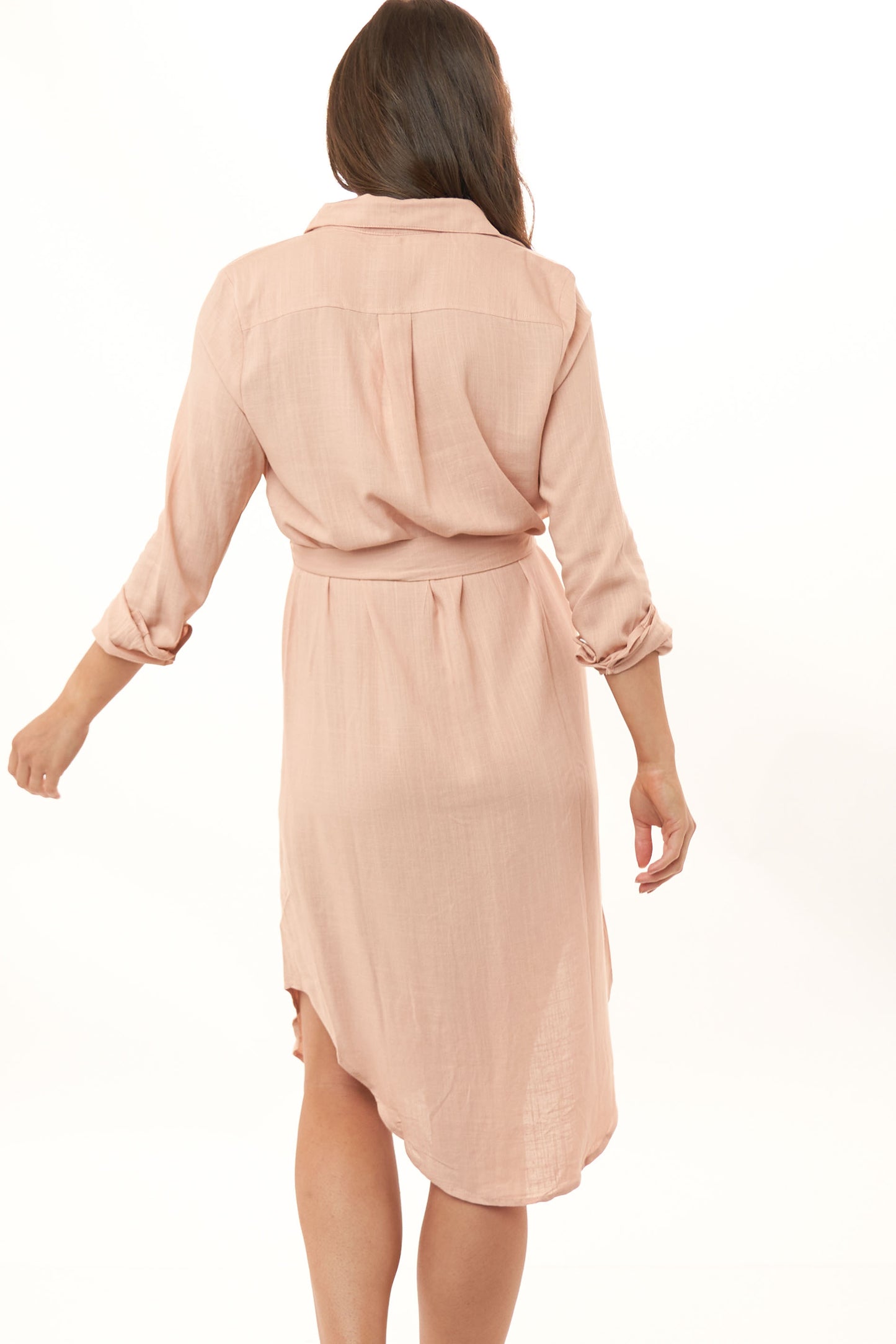 WHS25-207-Take Your Time Shirt Dress- Shell Pink*