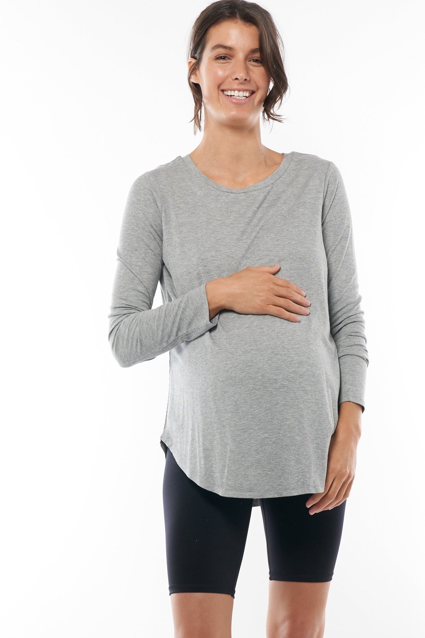 Ribbed Nursing Top - Grey -1 