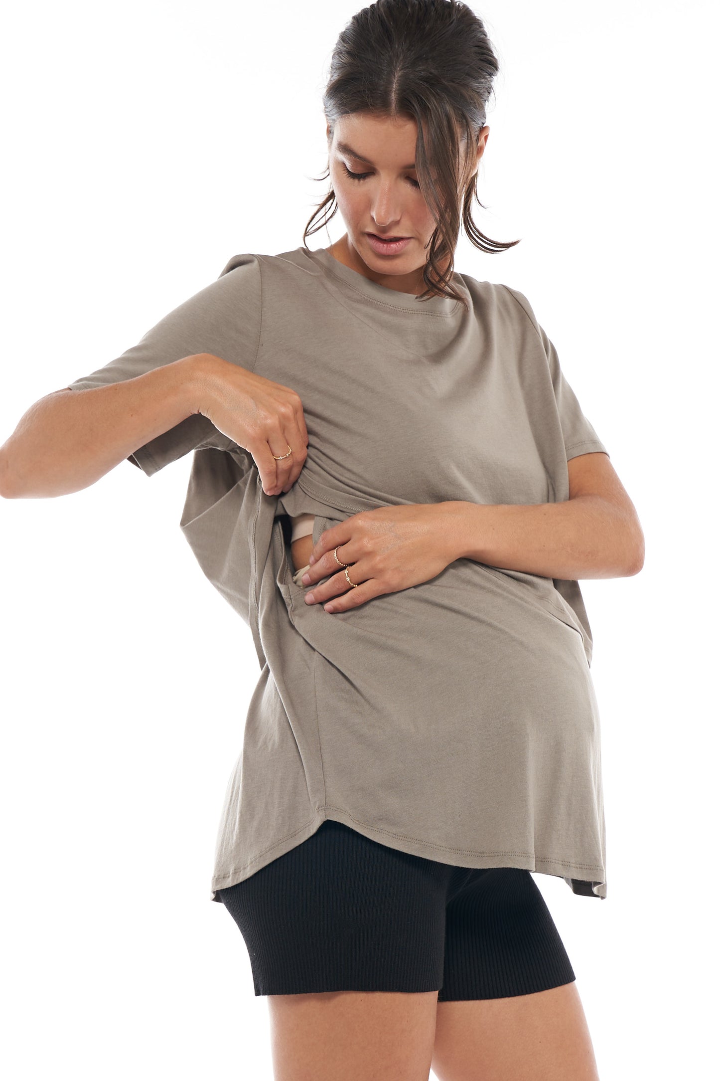 Maternity and Nursing Top - Khaki- Image2
