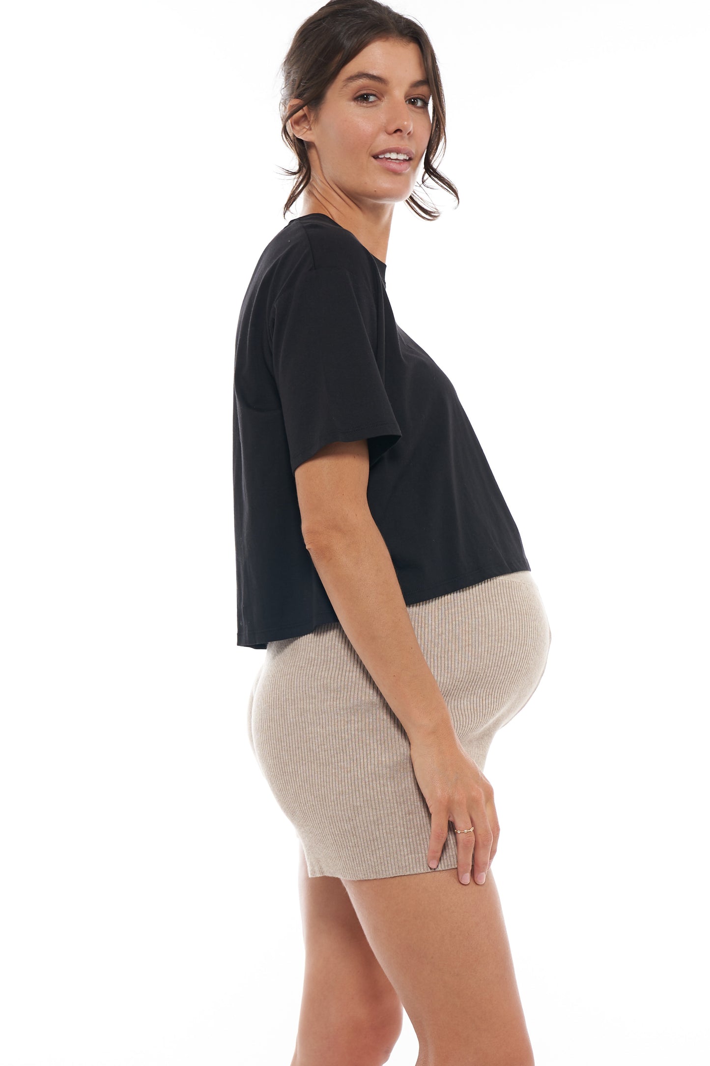 Black Cropped Maternity Tee -2