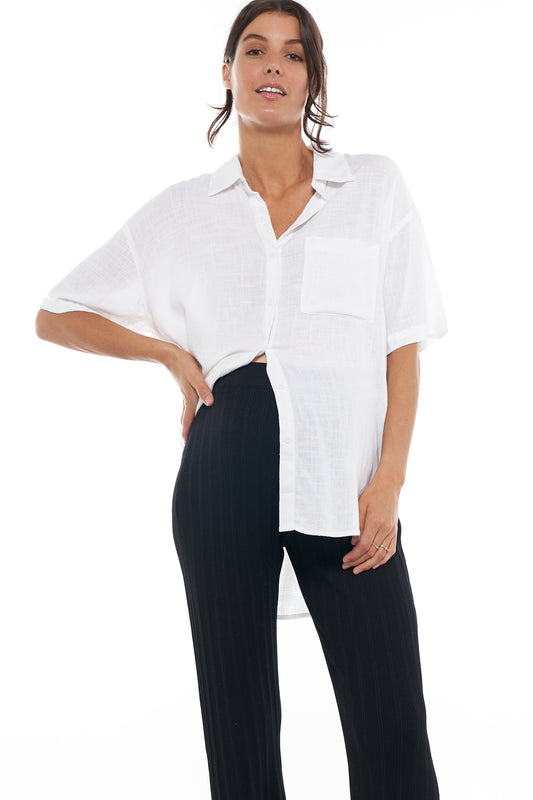 Maternity Short Sleeve Linen Shirt -1