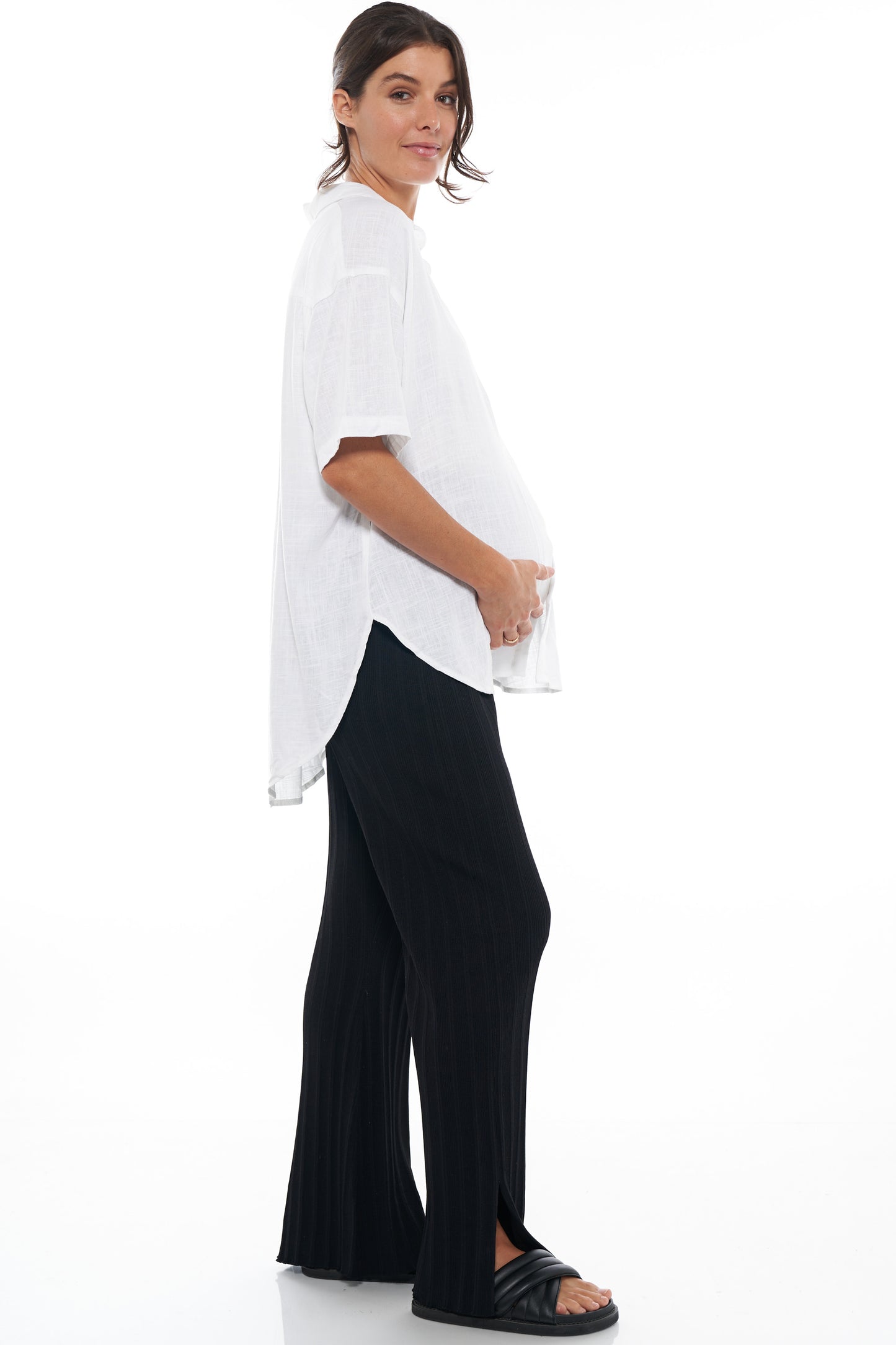 Maternity Short Sleeve Linen Shirt -2