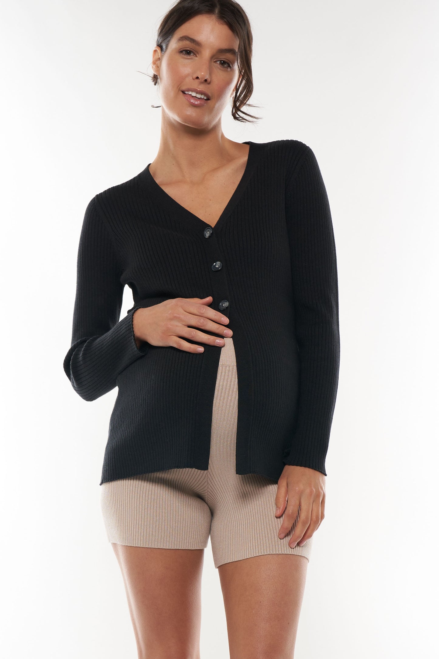 Maternity Nursing Knit Top-Black -4