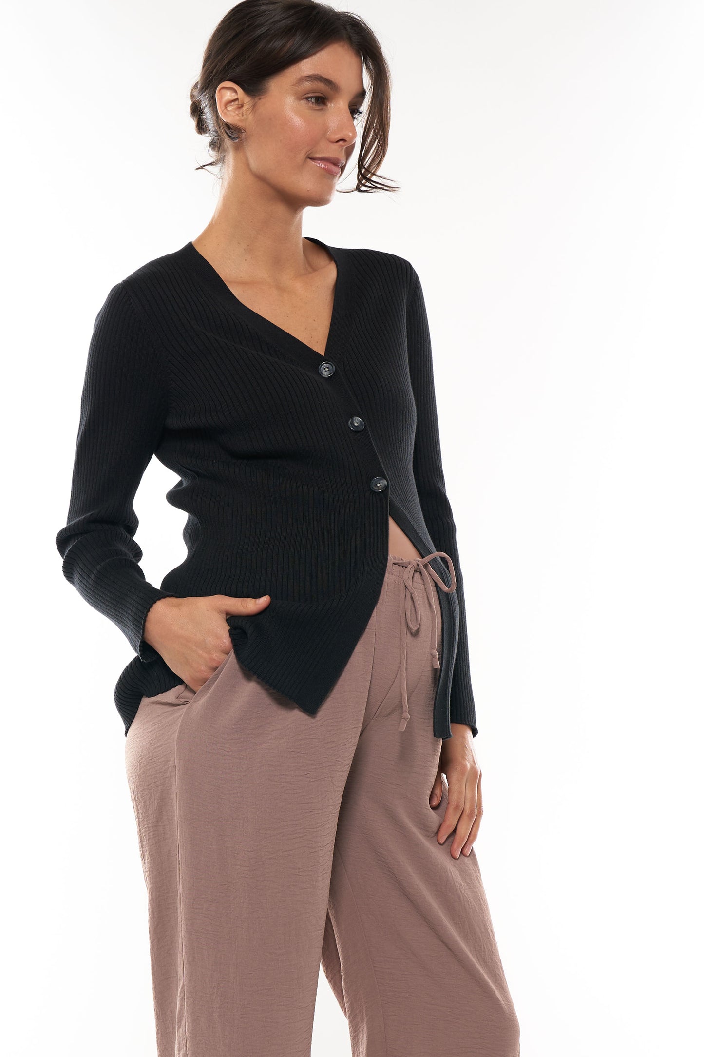 Maternity Nursing Knit Top-Black -2