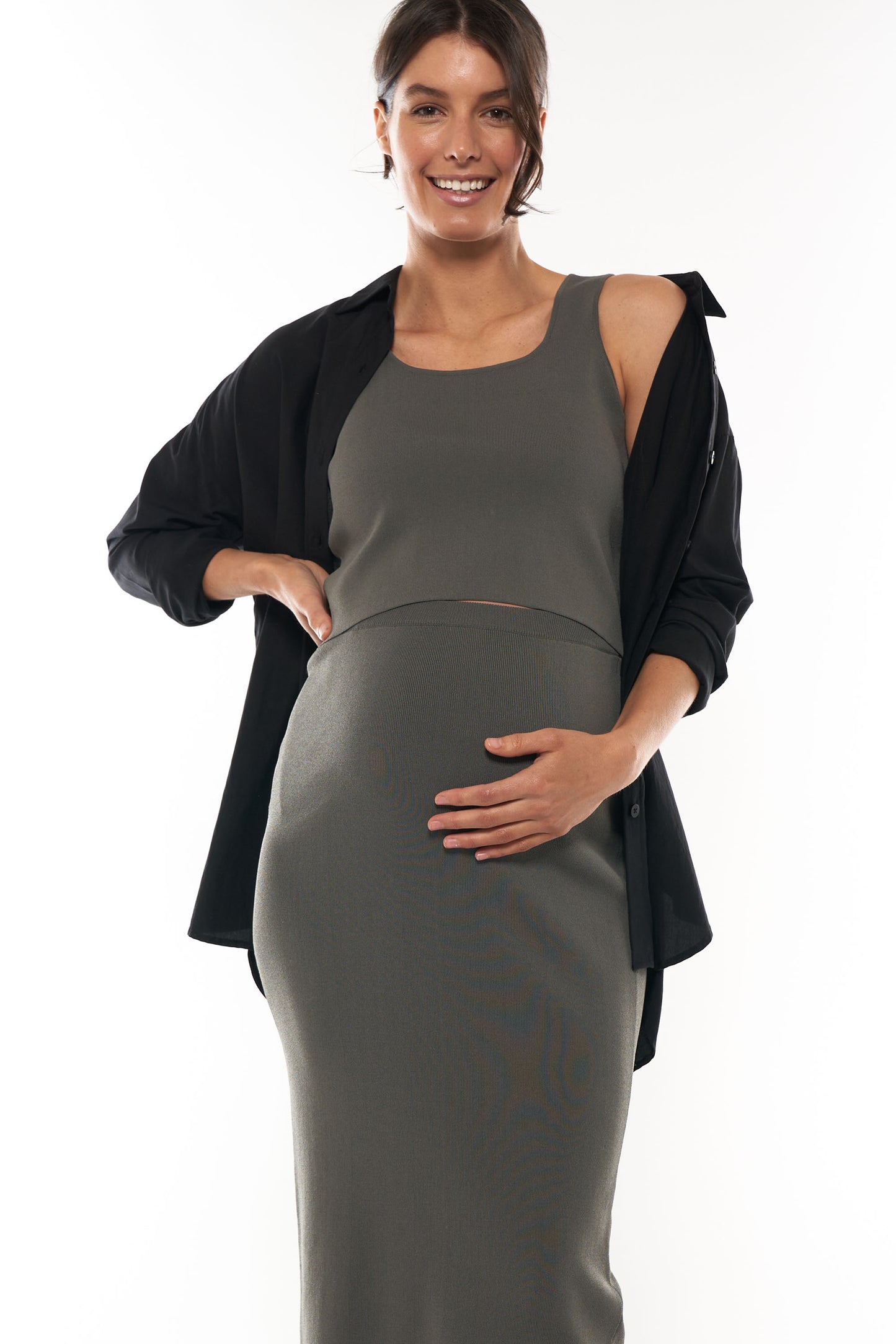 maternity crop top khaki 3