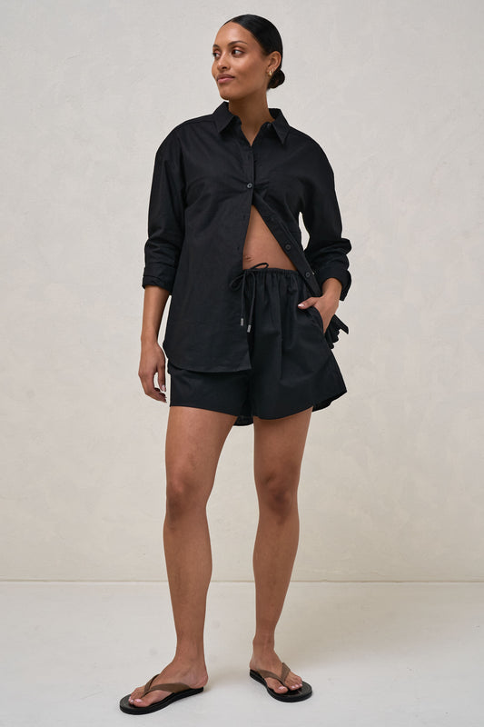 Black Maternity Linen Short -1