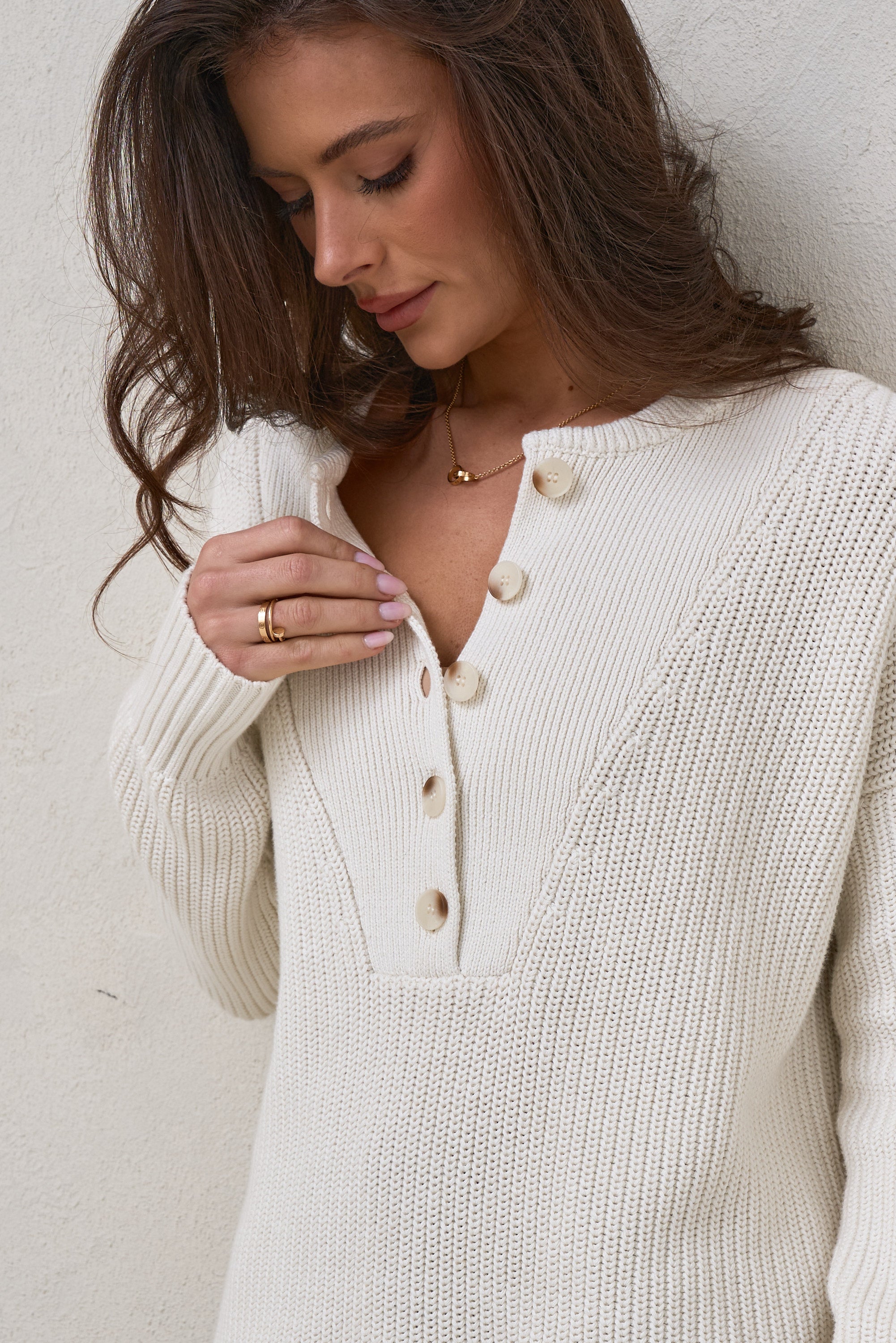 レディース andmary Brenda button knit tops