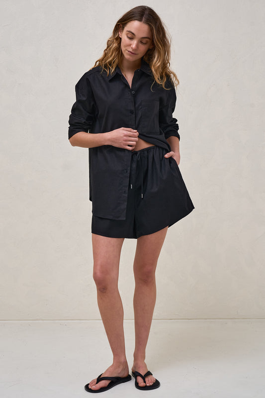 Linen Maternity Shirt Black - 10