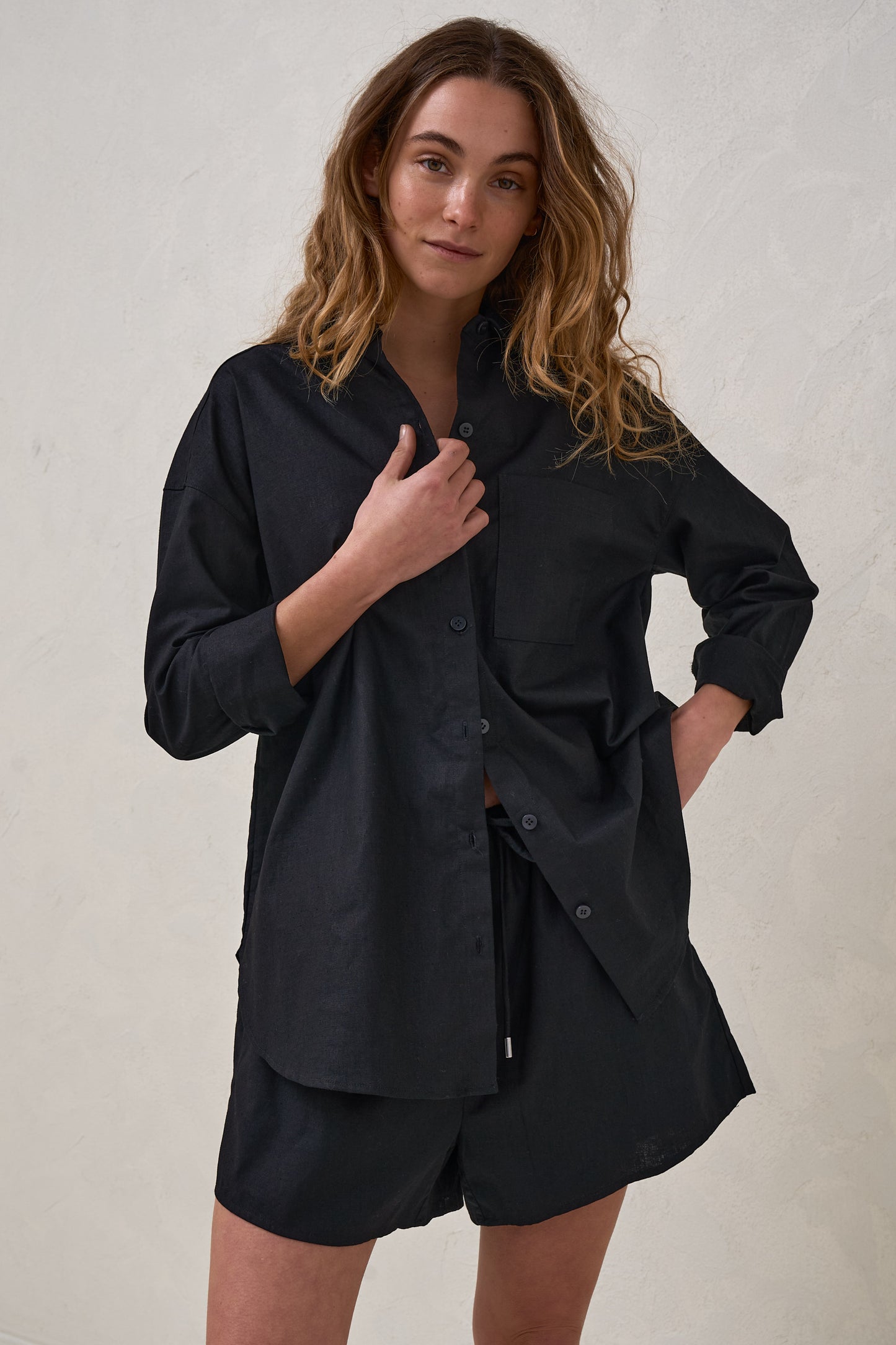 Linen Maternity Shirt - Black -6