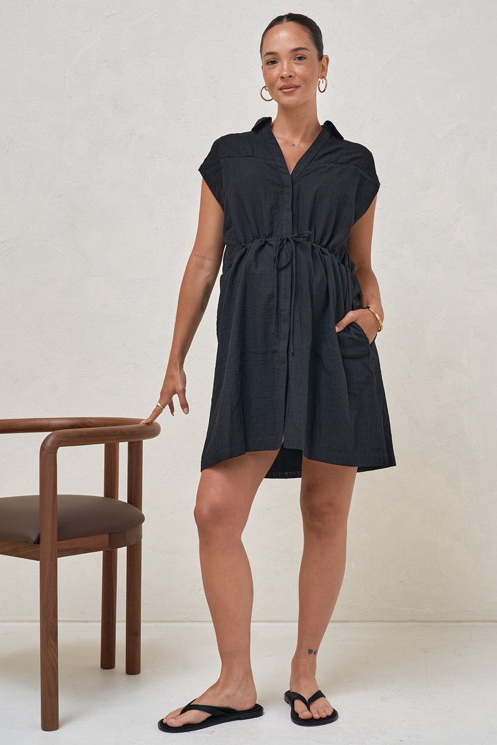 black maternity shirt dress Black Long Sleeve Maternity Shirt Dress PinkBlush
