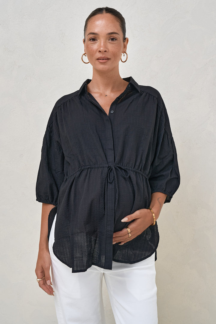 black maternity dress shirt Blouse – BAE The Label Australia Its cropped silhouette adds 90s Fashion Men: How Inseam:70cm sweetheart neck dress
