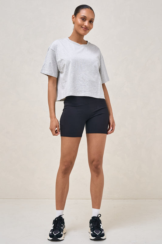 Basic Instincts Crop Tee - Grey Marle