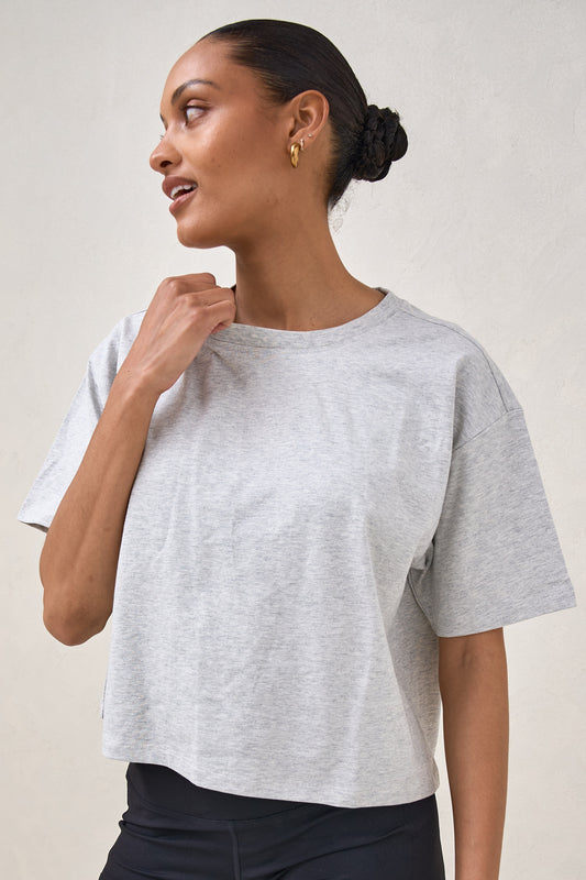 Basic Instincts Crop Tee - Grey Marle