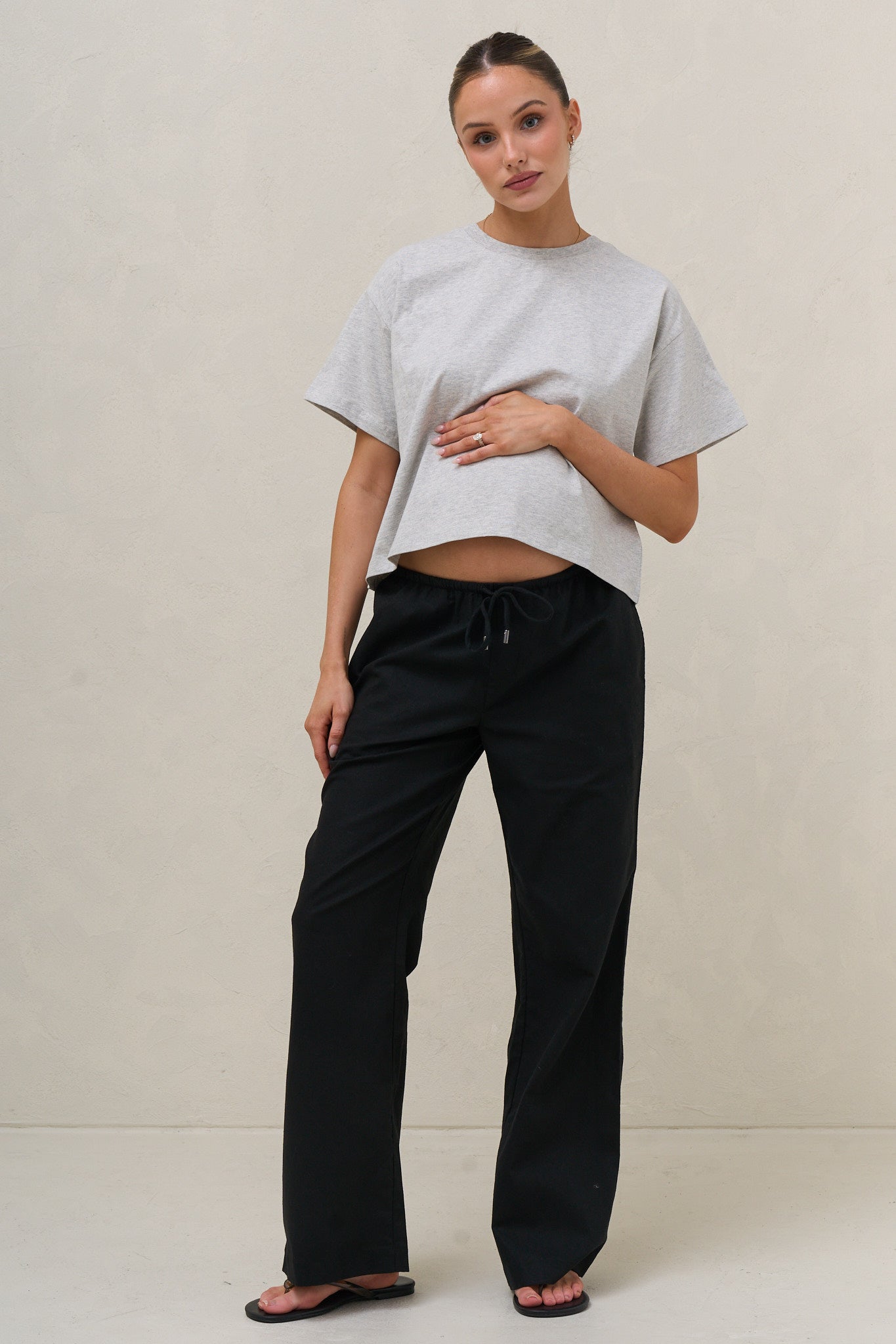 Basic Instincts Crop Tee - Grey Marle