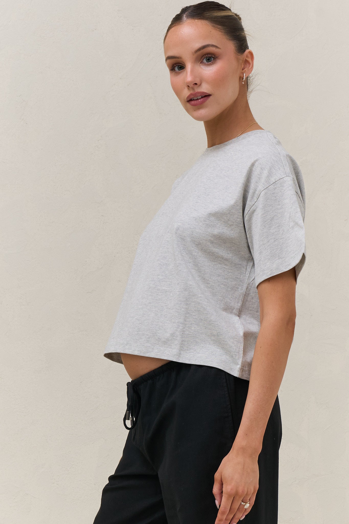 Basic Instincts Crop Tee - Grey Marle