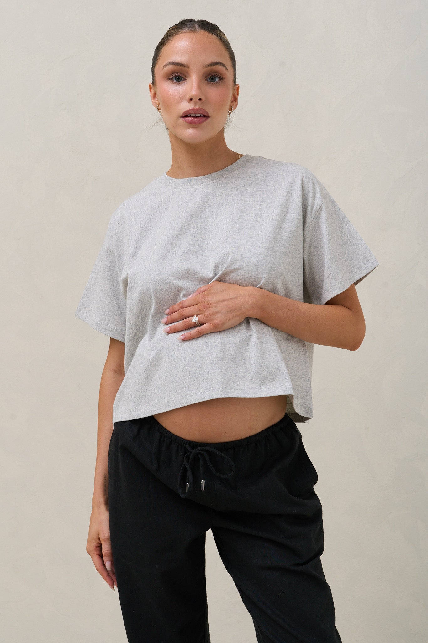 Basic Instincts Crop Tee - Grey Marle