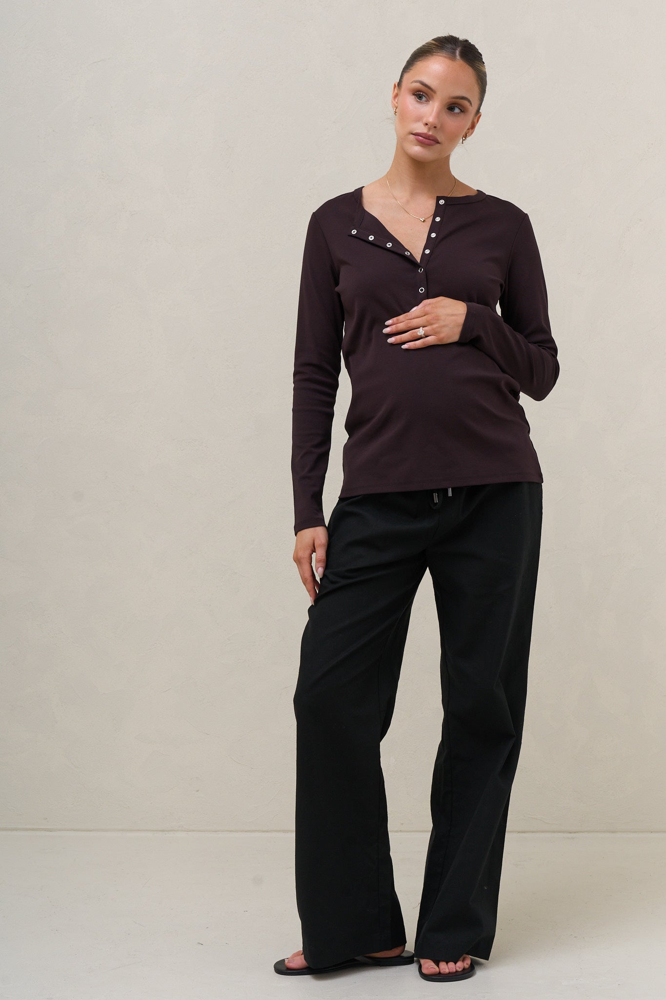 Whispers Long Sleeve Nursing Top - Deep Plum