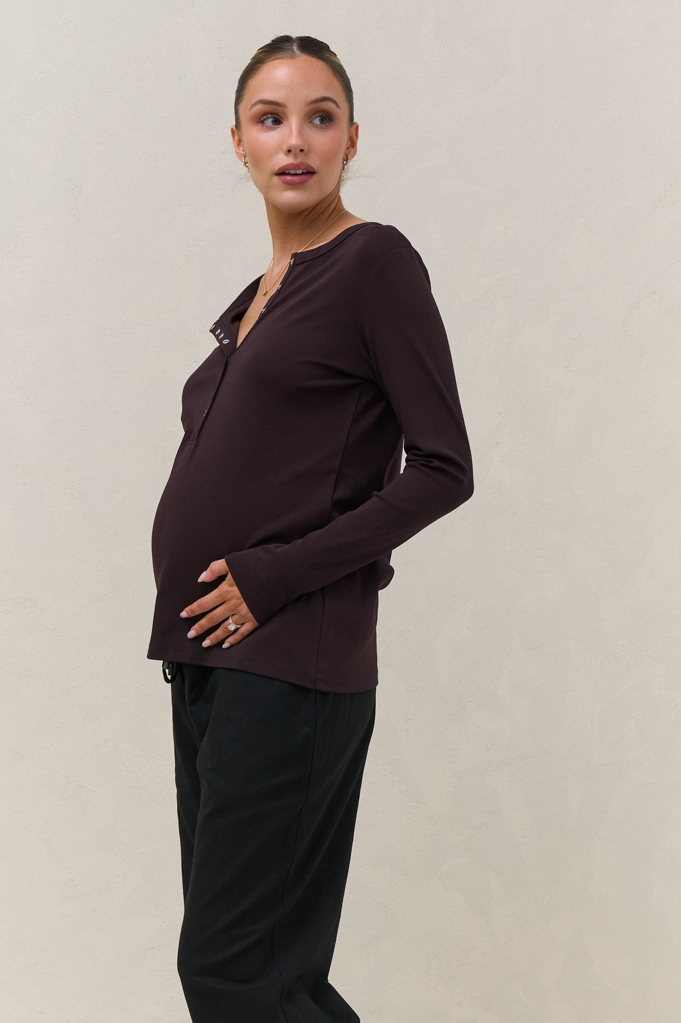 Whispers Long Sleeve Nursing Top - Deep Plum