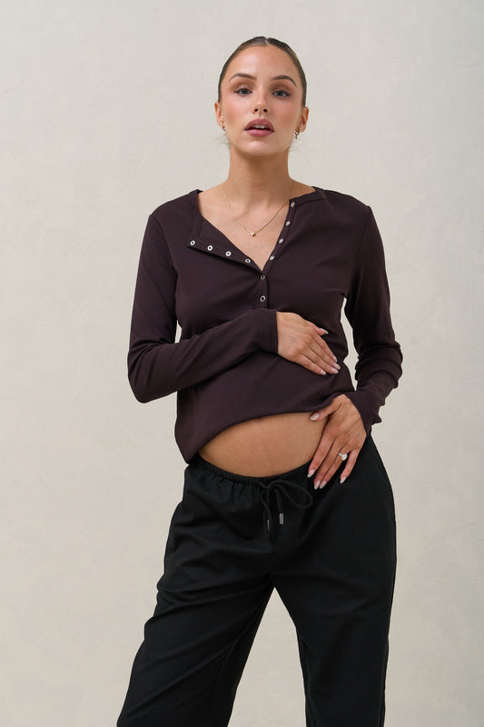 Whispers Long Sleeve Nursing Top - Deep Plum