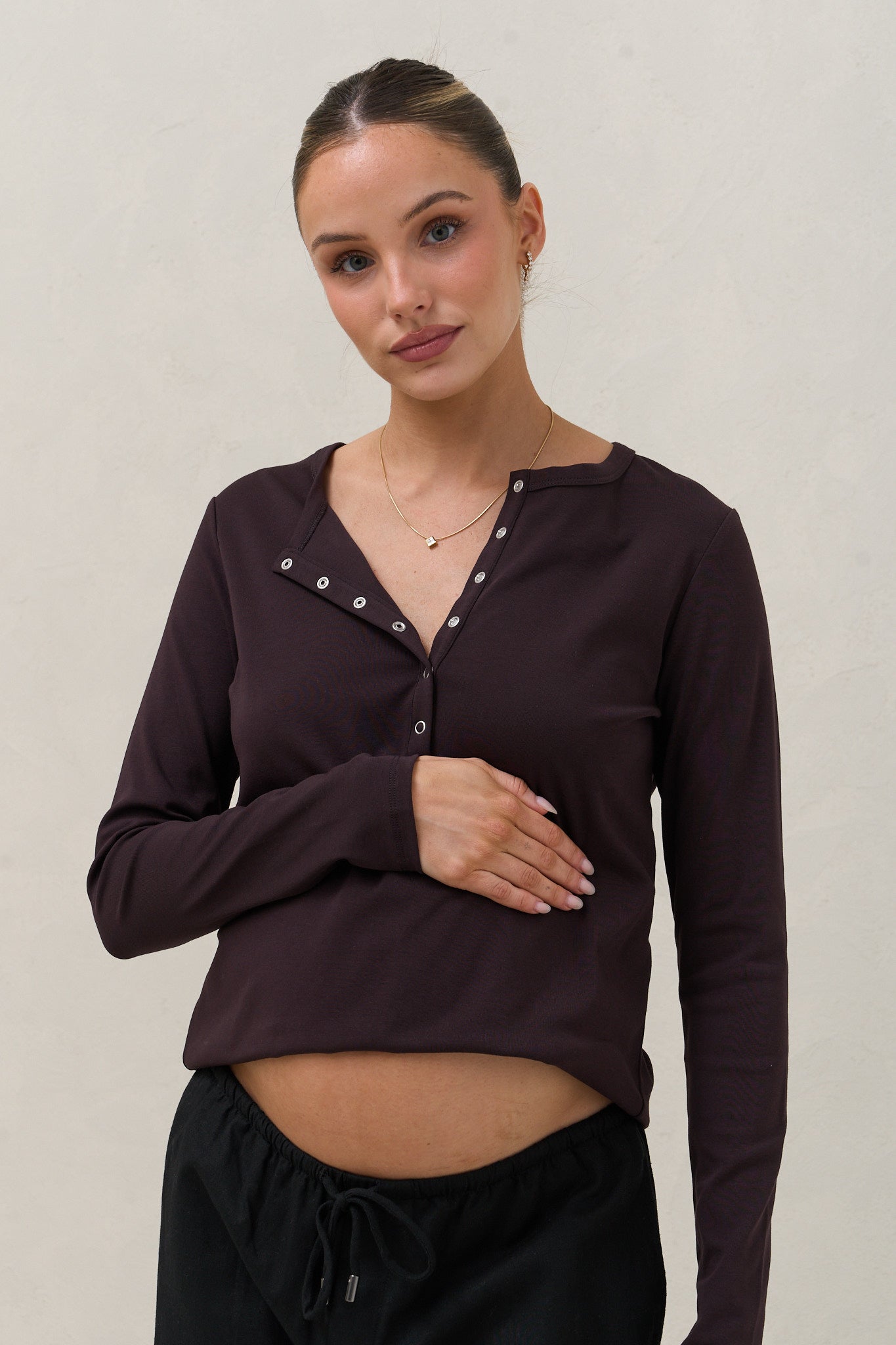 Whispers Long Sleeve Nursing Top - Deep Plum