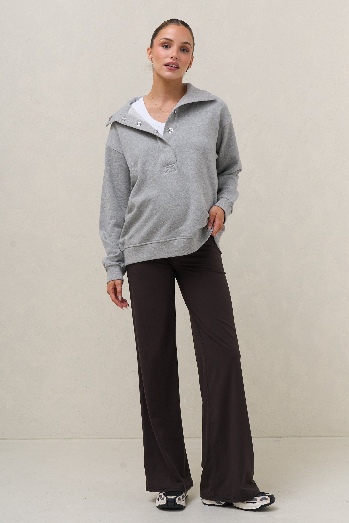 Settle In Snap Front Sweat - Grey Marle