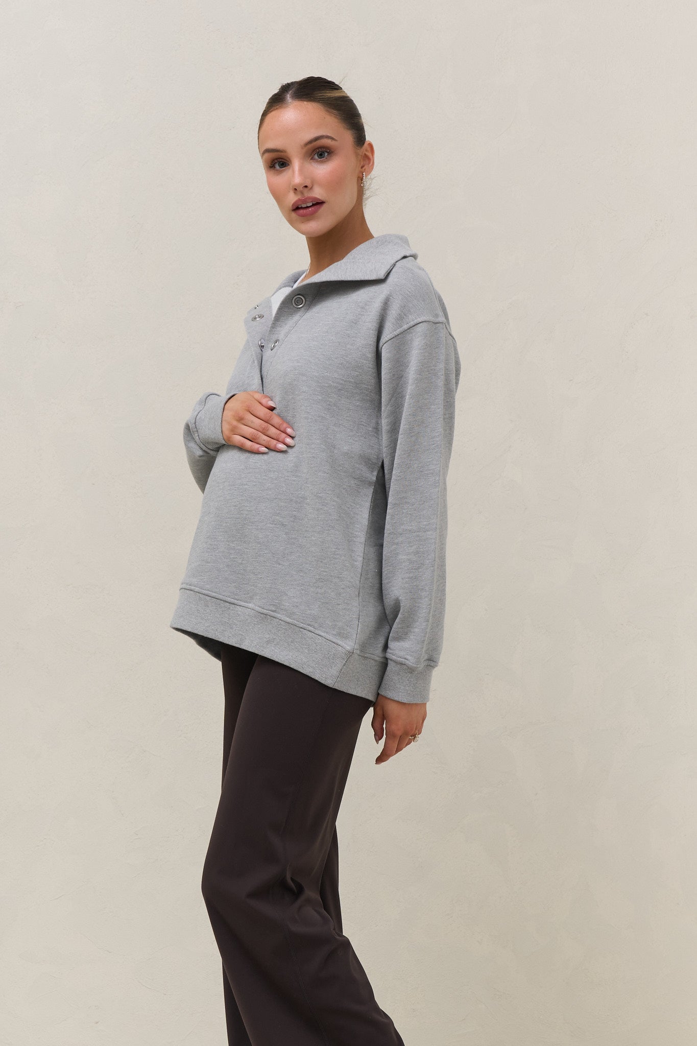 Settle In Snap Front Sweat - Grey Marle