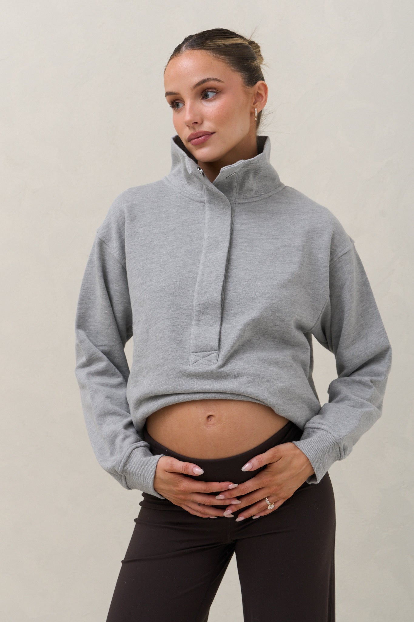 Settle In Snap Front Sweat - Grey Marle
