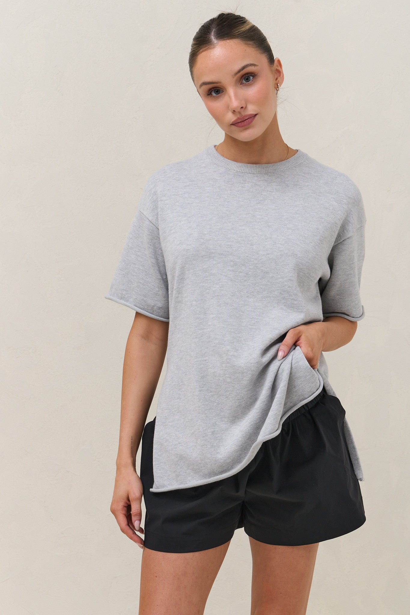 Cloud Nine Knit Tee - Grey Marle