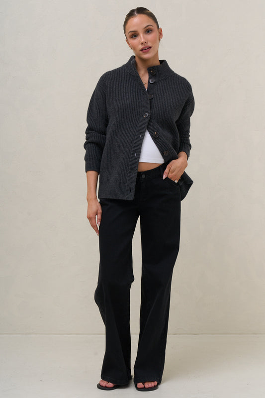 The Key Knit Cardigan - Dark Charcoal
