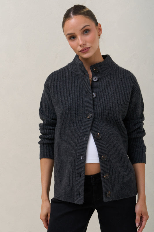 The Key Knit Cardigan - Dark Charcoal