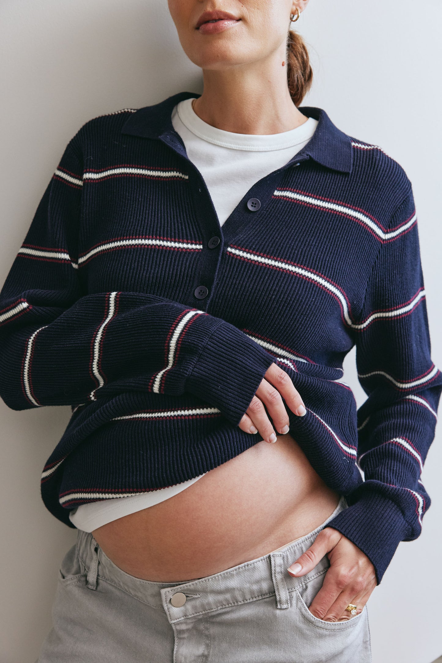 Interval Knit Nursing Polo - Navy Stripe