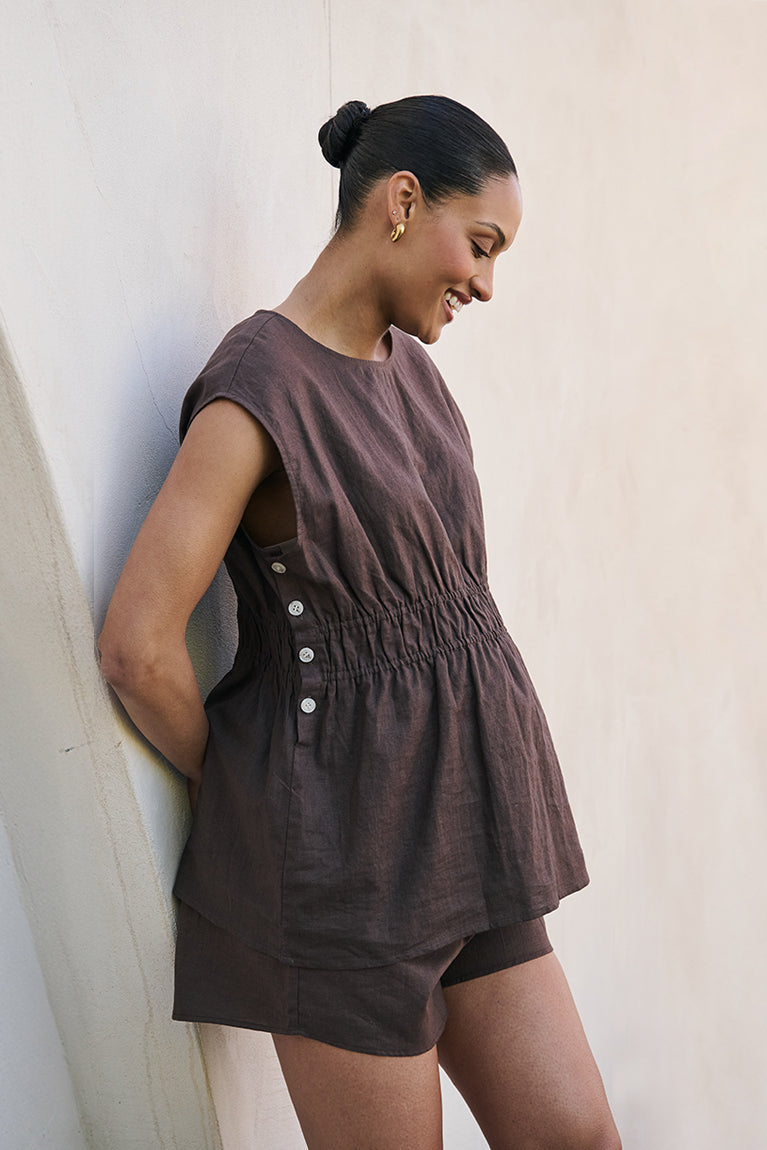 Timeless Button-Side Top - Chocolate*