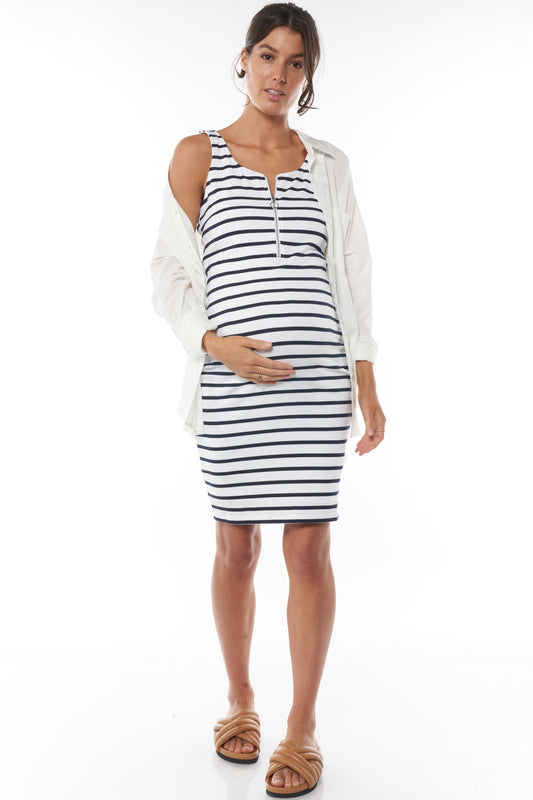 WHS25-190-Perfect Match Zip Dress-White Stripe*