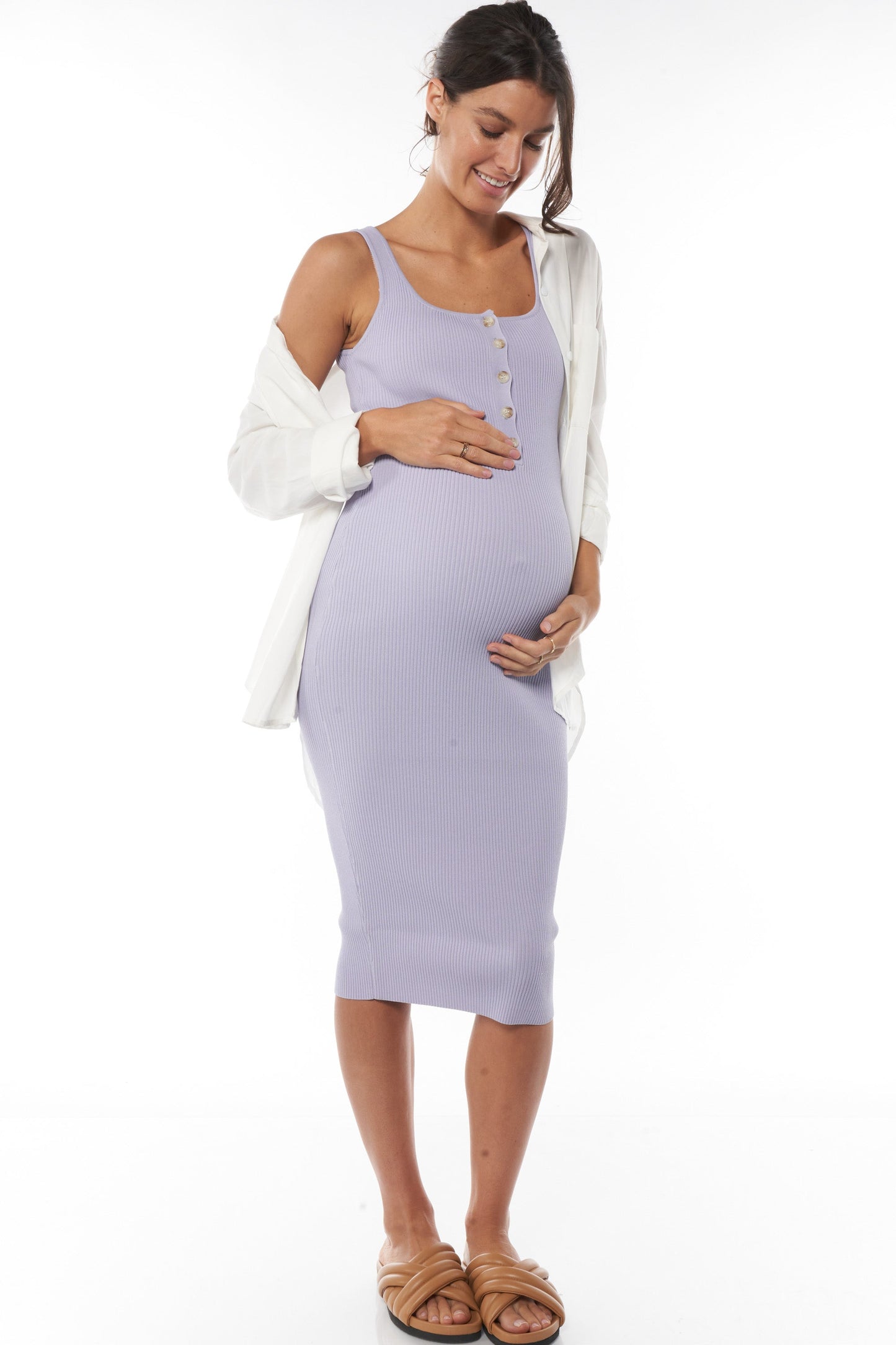 WHS25-293-Rendezvous Rib Knit Nursing Dress-Ash Violet*