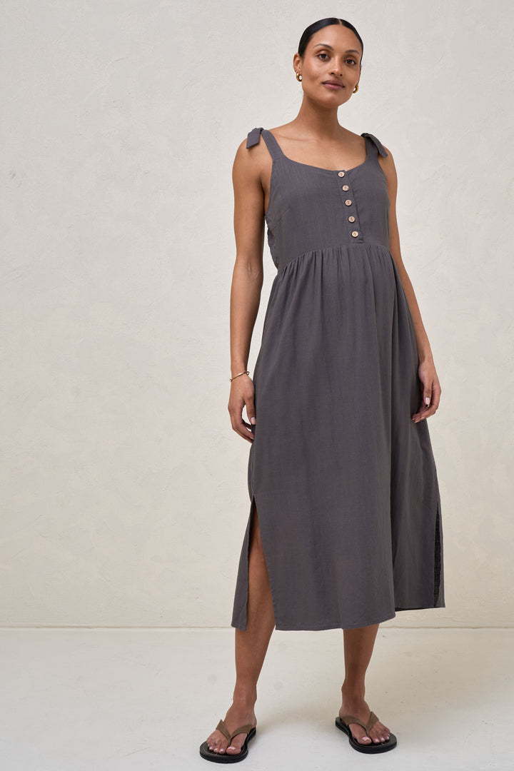 chinese dress ladies Linen Maternity Dress BARBARA With 3/4 Sleeves In Grey – DailyLinen main image 0