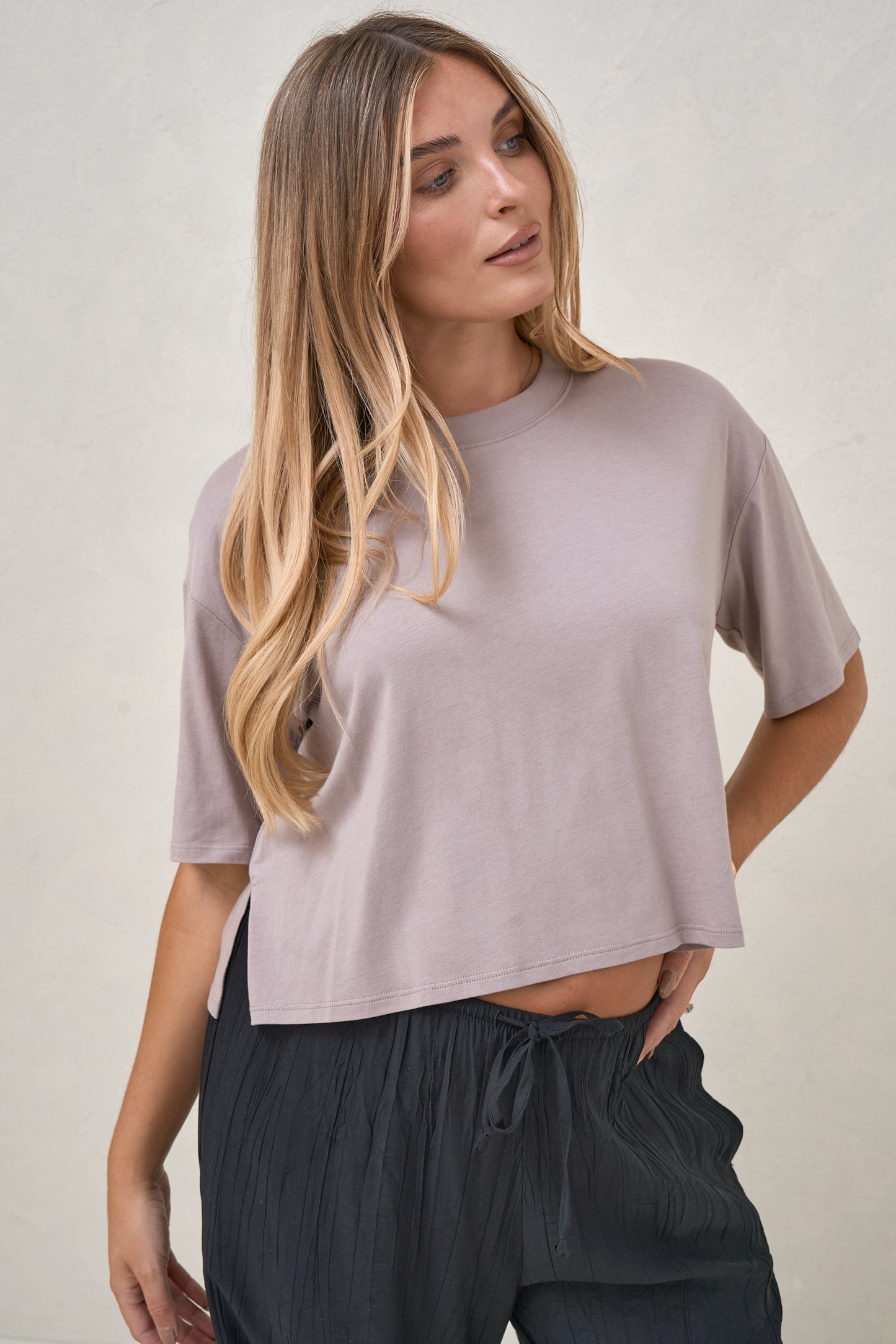 Into It Crop Tee - Taupe