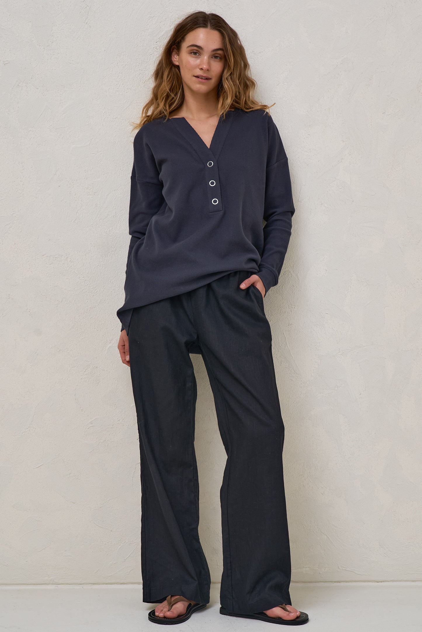 All For Us Waffle Henley - Slate