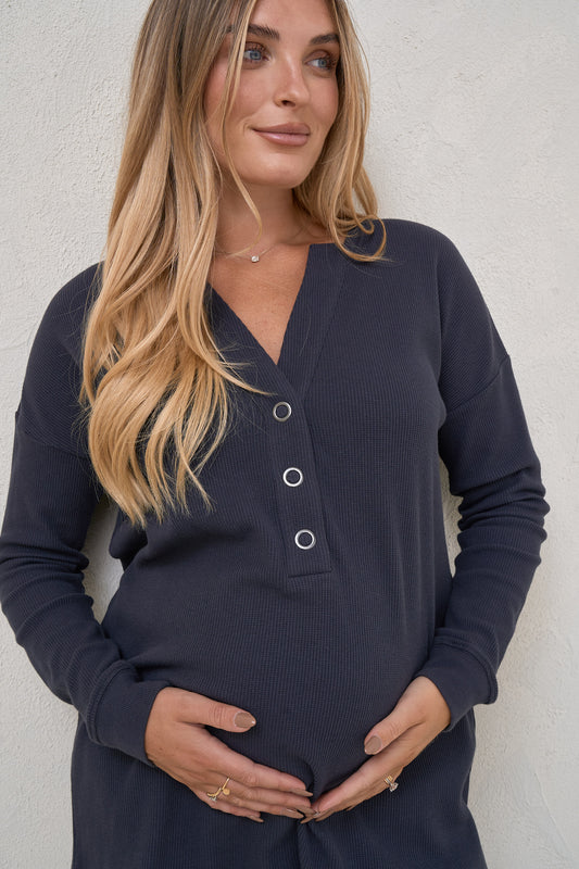 All For Us Waffle Henley - Slate