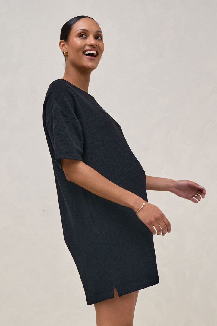 black maternity t shirt dress Ingrid & Isabel For Every Belly Women's Maternity Ribbed Henley T-Shirt Dress, Sizes S-xxxl, Black