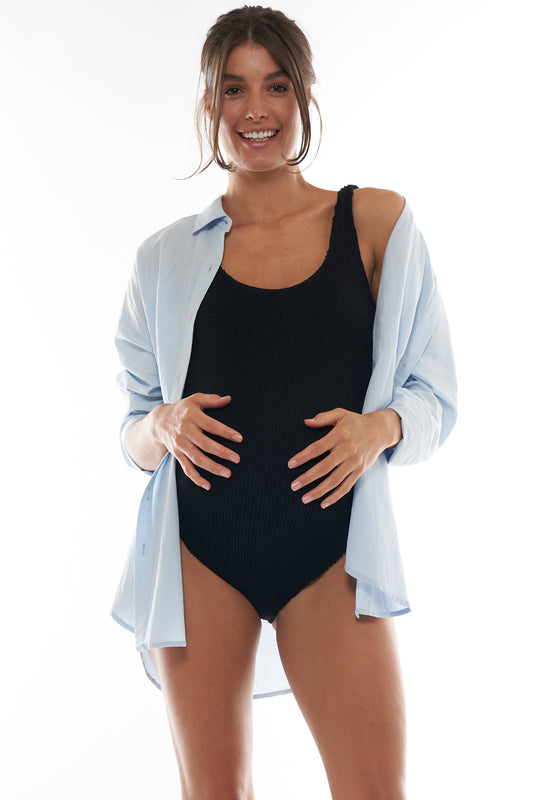 BLack Crinkle Maternity Swimwear -5