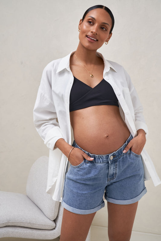 rolled hem maternity denim short -3