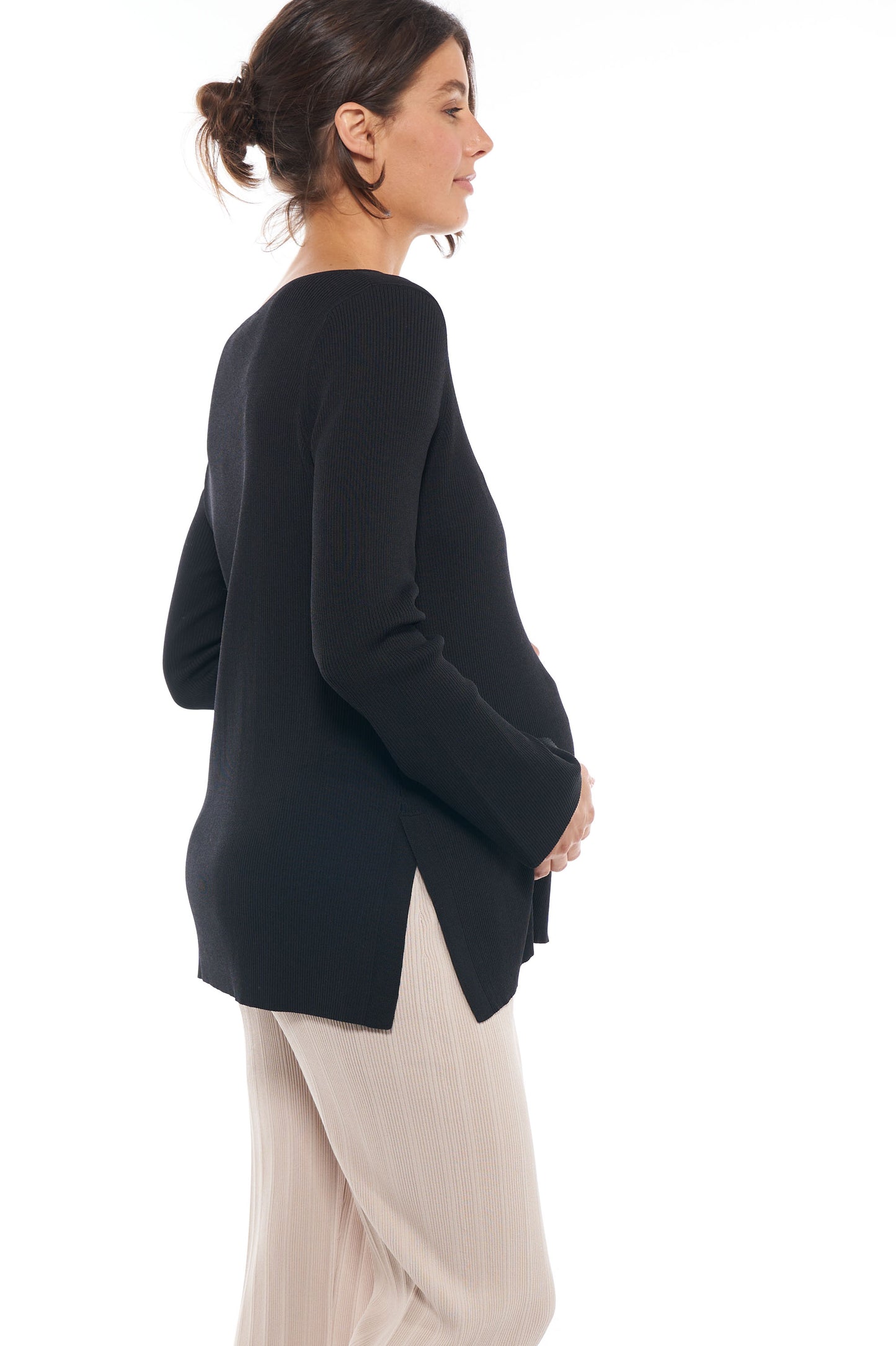 Black Long Sleeve Knit Maternity Top -2