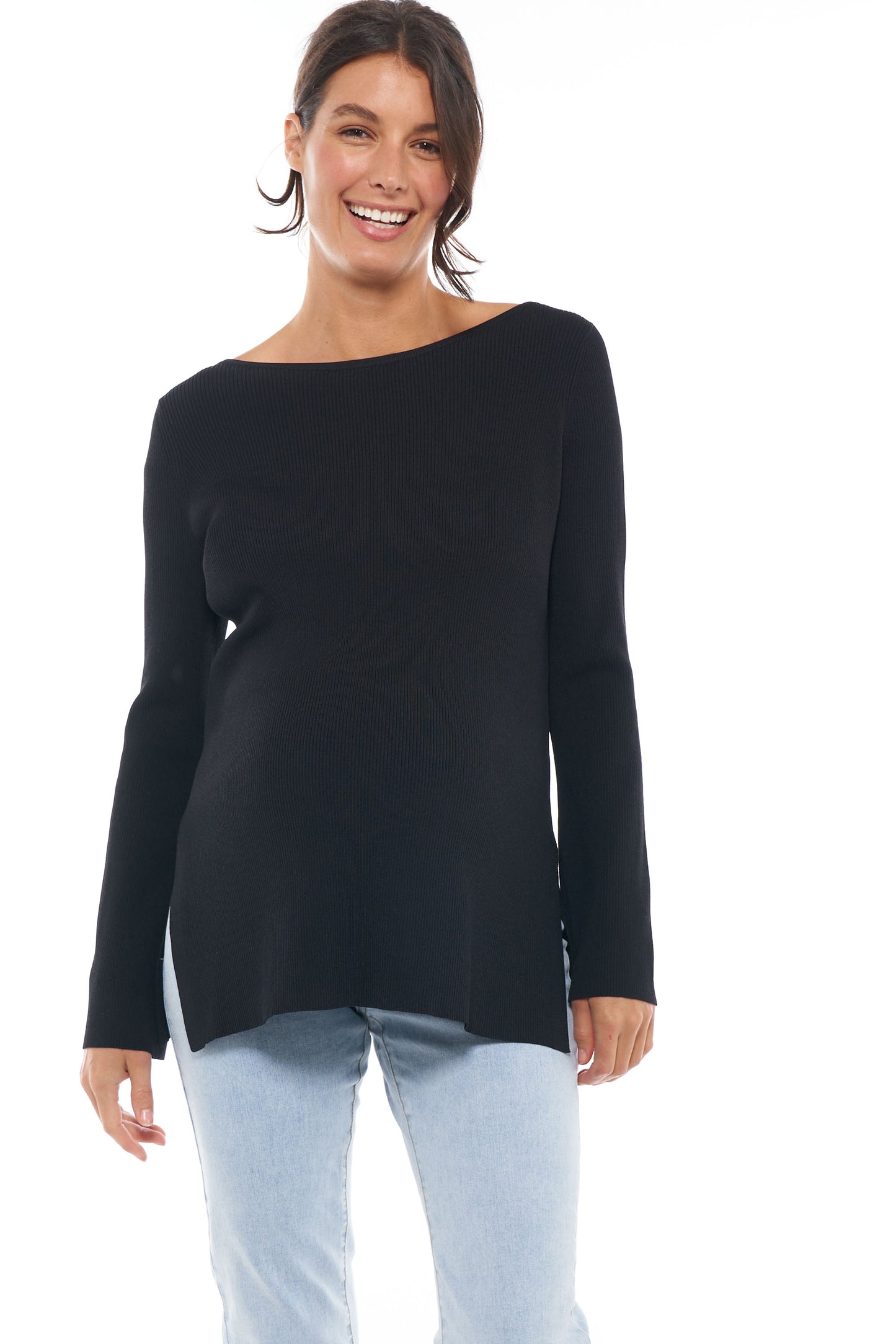 Black Long Sleeve Knit Maternity Top -4